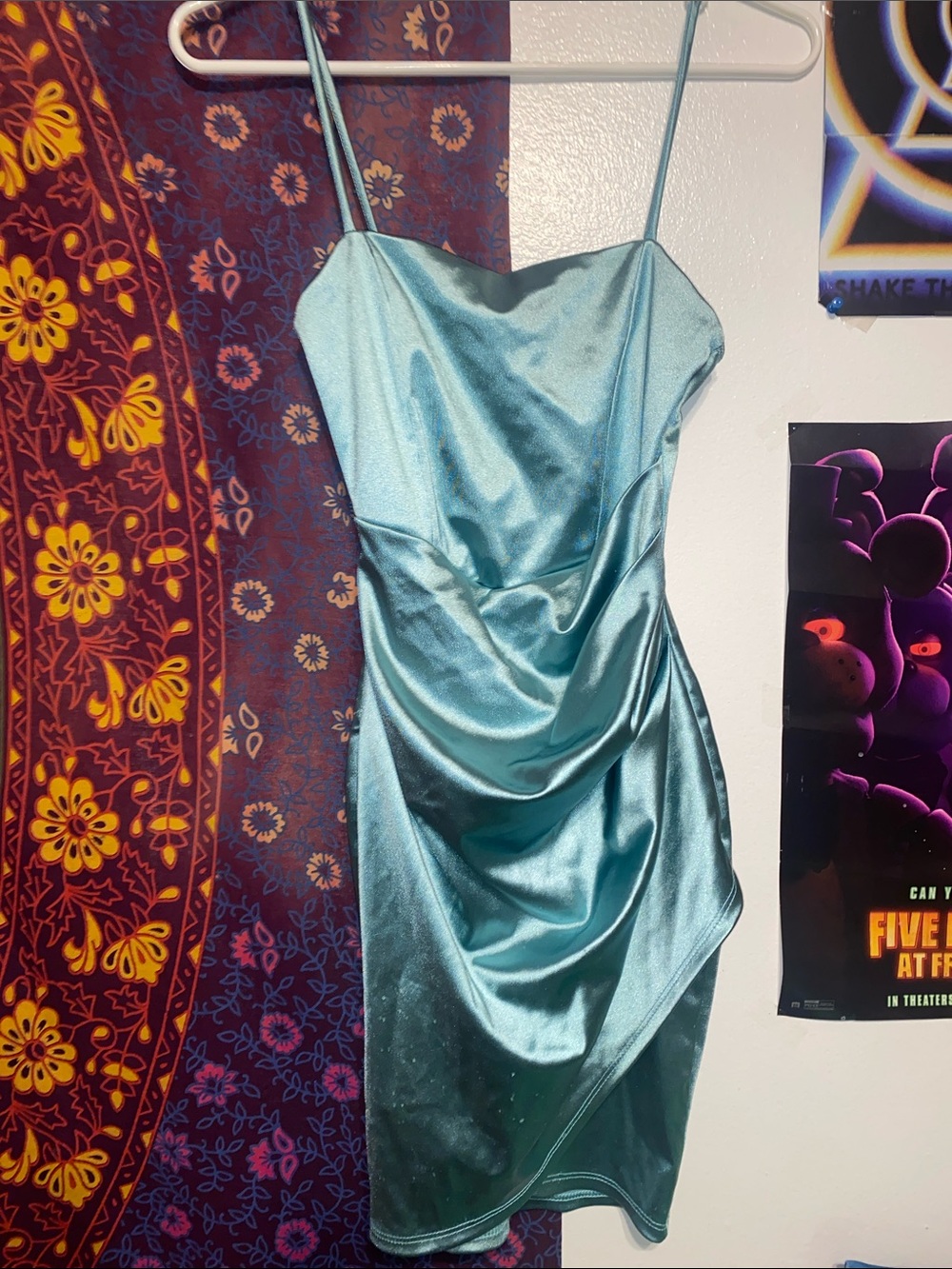 Windsor Teal Satin Ruched Slip Dress